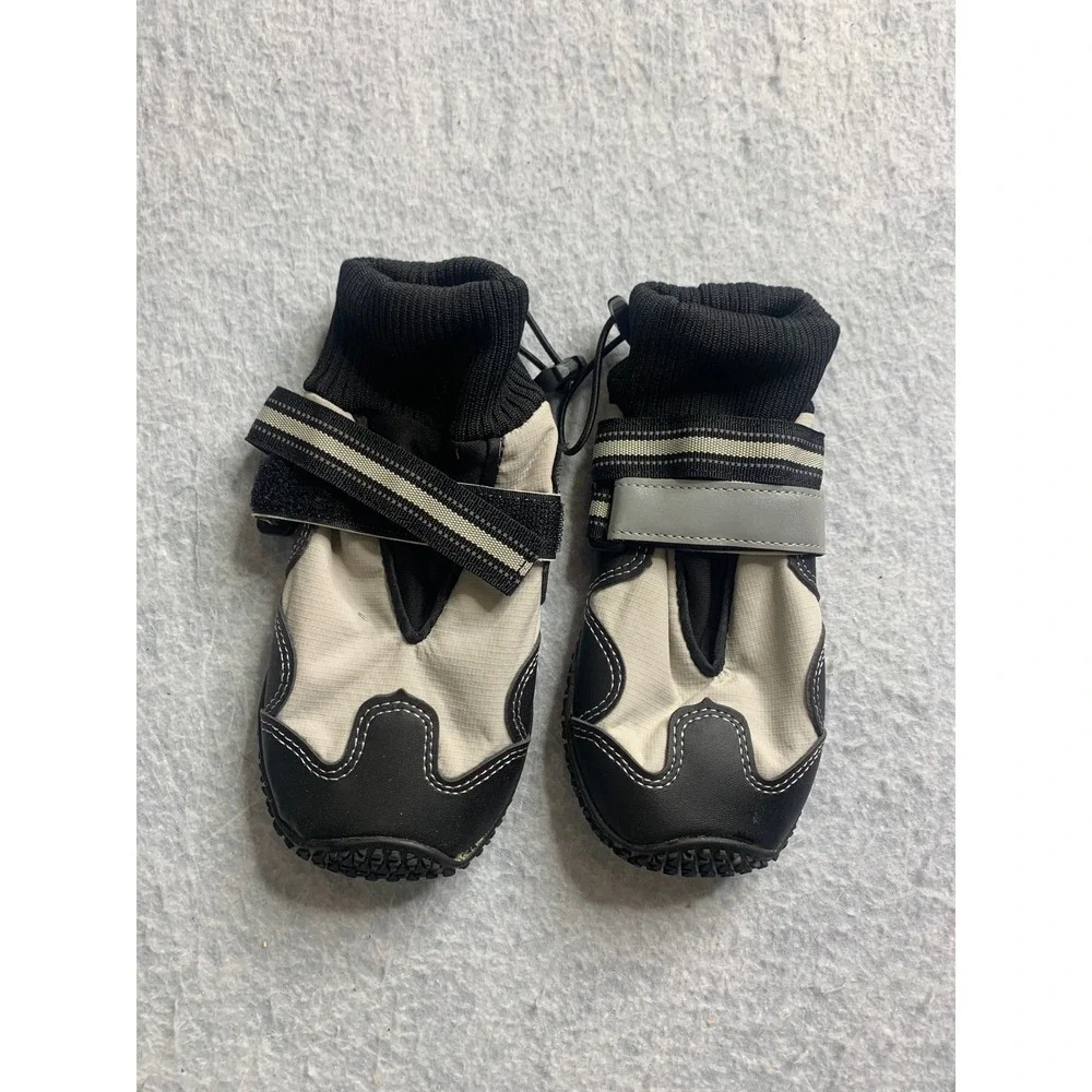 Dog Boots Paw Protectors Size 8 Black White Reflective Adjustable Straps